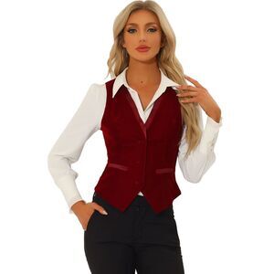 Velvet Suit Waistcoat Retro Sleeveless Steampunk Blazer Dressy Vest Burgundy